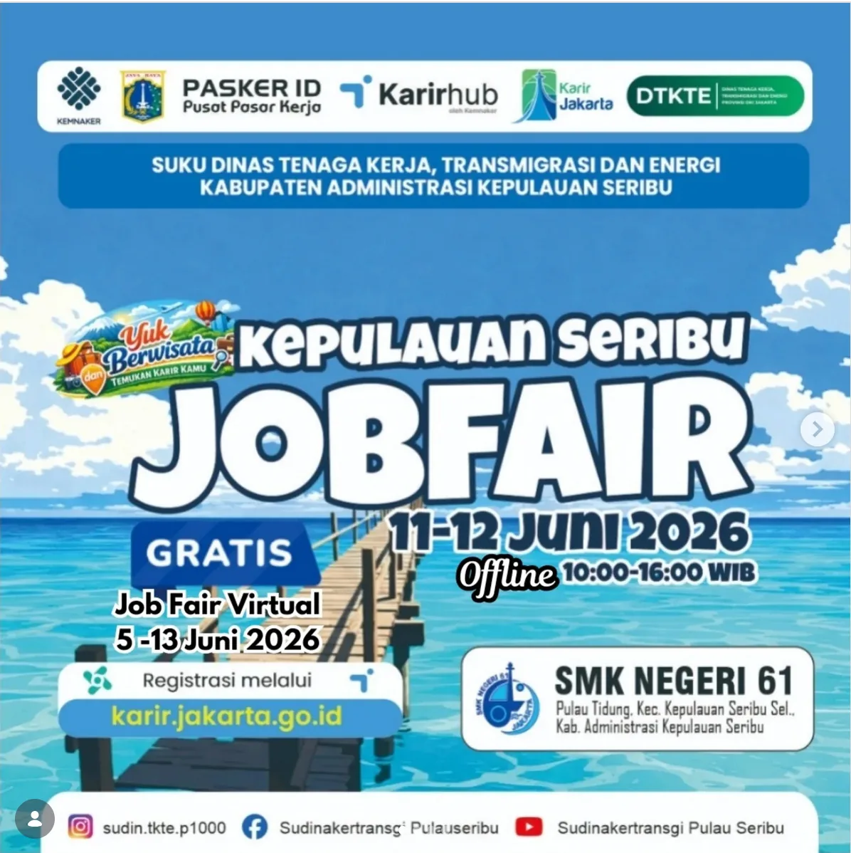 Job Fair Kabupaten Magelang 2026 (Suku Dinas TKTE Wilayah Kepulauan Seribu) : 10-11 Juni 2026